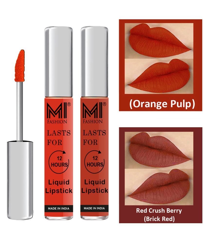     			MI FASHION Highly pigmented Lip Gloss Liquid Lipstick Brick Red Orange Pack of 2 6 mL