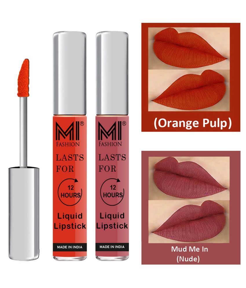     			MI FASHION Highly pigmented Lip Gloss Liquid Lipstick Nude Orange Pack of 2 6 mL