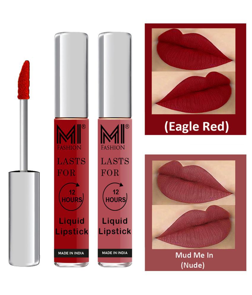 MI FASHION Highly pigmented Lip Gloss Liquid Lipstick Nude Red Pack of 2 6 mL
