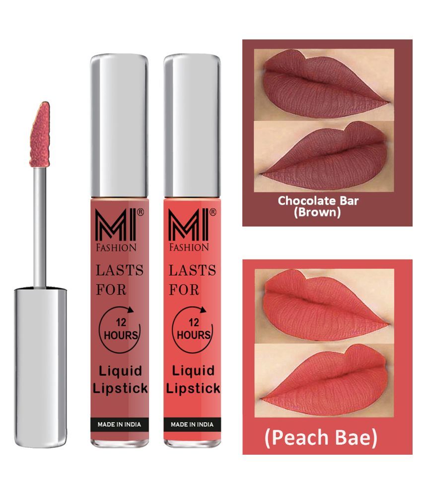     			MI FASHION Highly pigmented Lip Gloss Liquid Lipstick Peach Bae Brown Pack of 2 6 mL