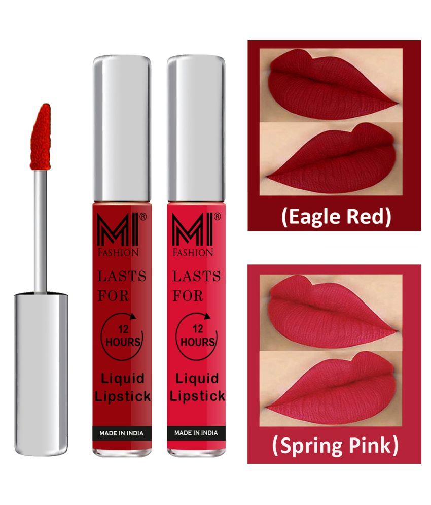     			MI FASHION Highly pigmented Lip Gloss Liquid Lipstick Spring Pink Red Pack of 2 6 mL