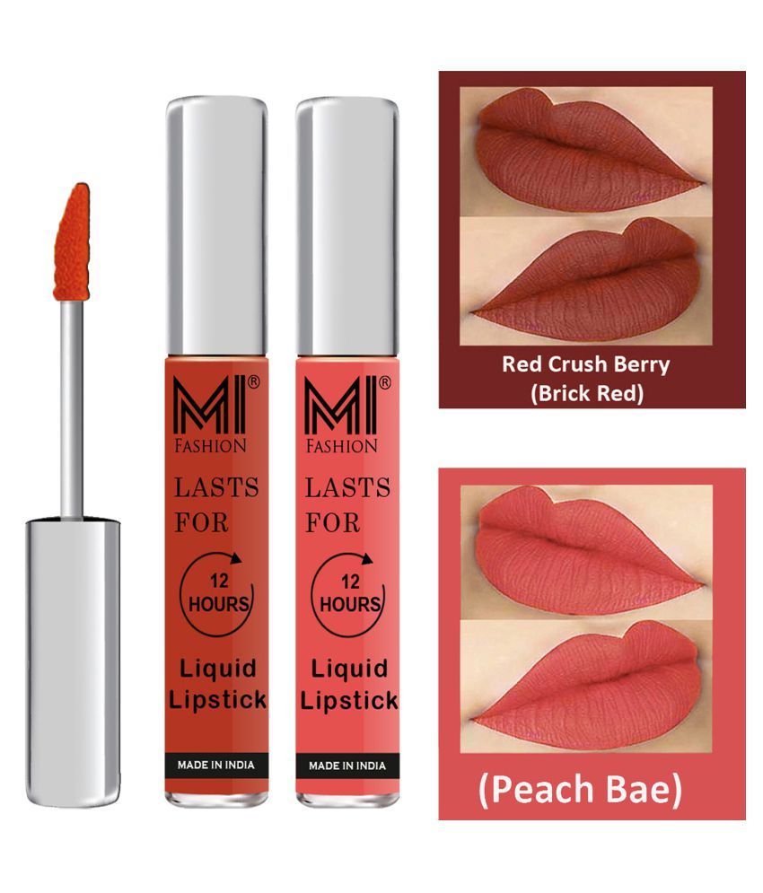     			MI FASHION Highly pigmented Lip Gloss Liquid Lipstick Peach Bae Red Pack of 2 6 mL