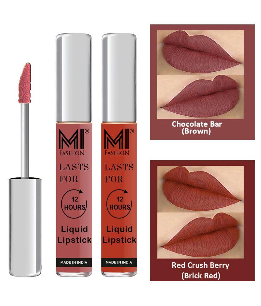     			MI FASHION Highly pigmented Lip Gloss Liquid Lipstick Brick Red Brown Pack of 2 6 mL