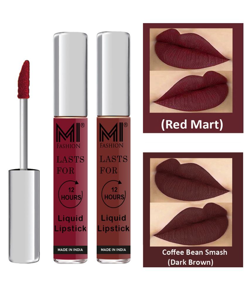     			MI FASHION Highly pigmented Lip Gloss Liquid Lipstick Dark Brown Red Pack of 2 6 mL