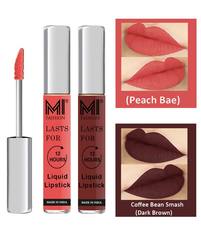     			MI FASHION Highly pigmented Lip Gloss Liquid Lipstick Dark Brown Peach Pack of 2 6 mL