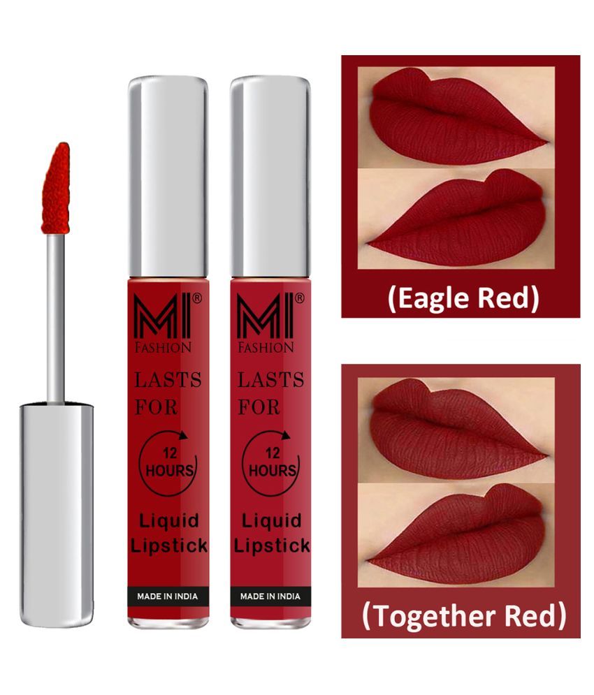     			MI FASHION Highly pigmented Lip Gloss Liquid Lipstick Together Red Red Pack of 2 6 mL