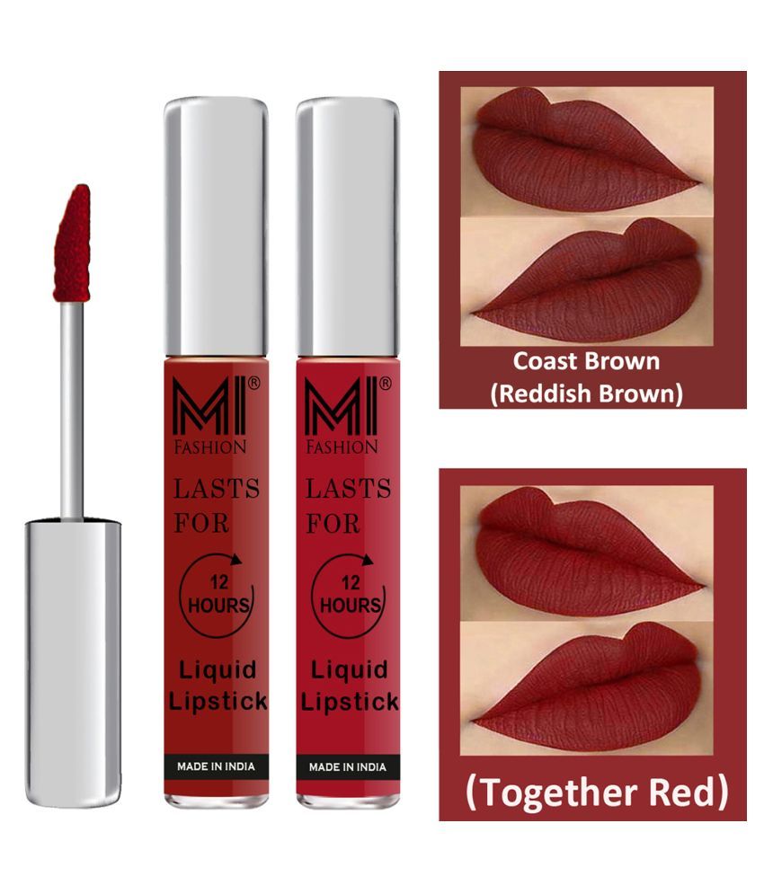     			MI FASHION Highly pigmented Lip Gloss Liquid Lipstick Together Red Brown Pack of 2 6 mL