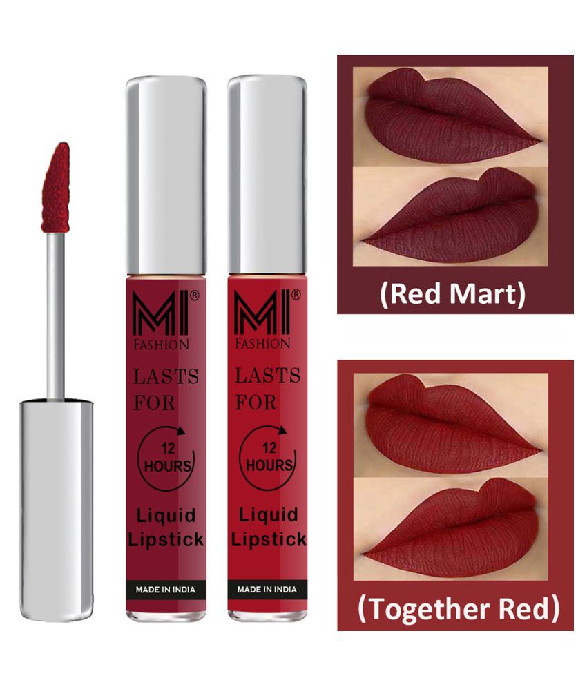     			MI FASHION Highly pigmented Lip Gloss Liquid Lipstick Together Red Red Pack of 2 6 mL