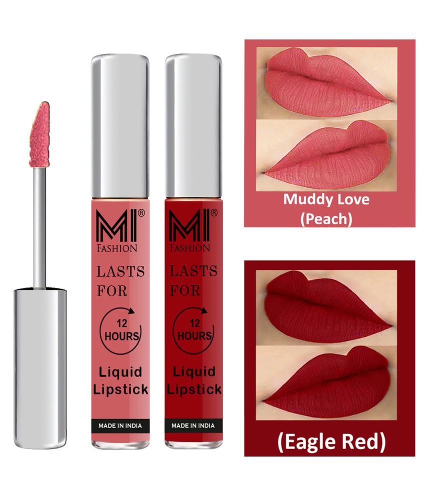     			MI FASHION Highly pigmented Lip Gloss Liquid Lipstick Eagle Red Peach Pack of 2 6 mL