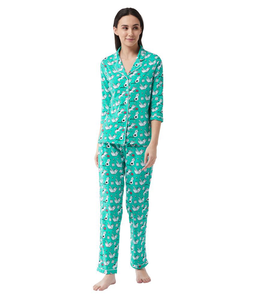     			Miss Chase Cotton Nightsuit Sets - Green Single