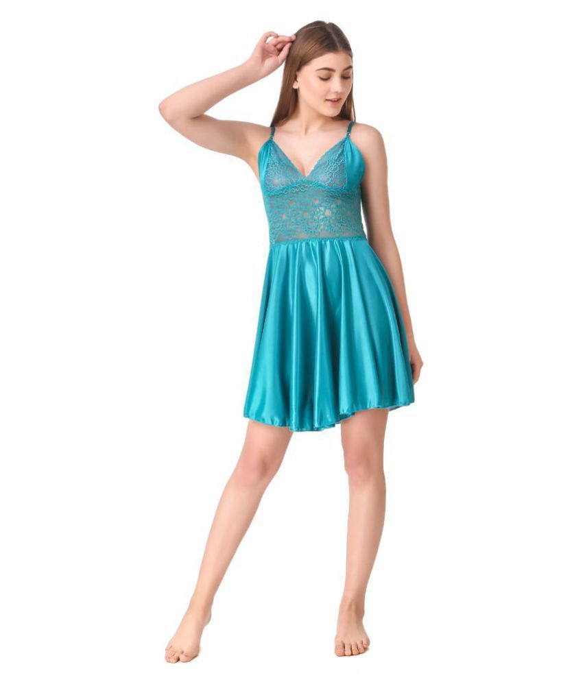     			Reposey Satin Baby Doll Dresses With Panty - Blue Single