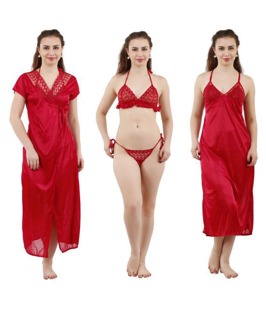     			Reposey Satin Nighty & Night Gowns - Red Single