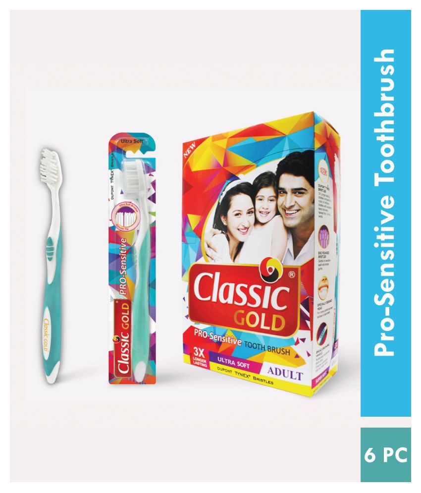 CLASSIC GOLD Pro Sensitive Ultra Soft Toothbrush Pack of 6