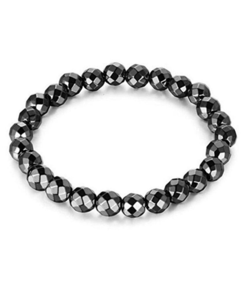     			8mm Magnetic Hematite Faceted Black Beads Gem Stretch Therapy Bracelet