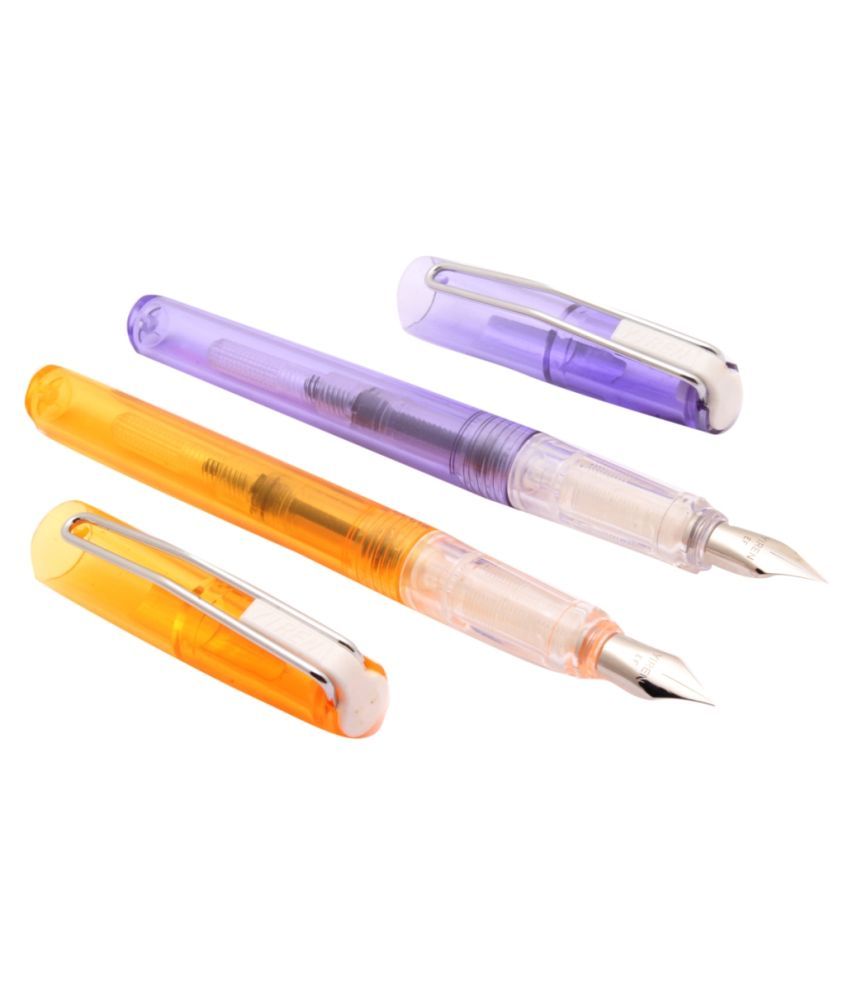     			Ledos Set Of 2 - Yiren Bravo Demonstrator Orange & Purple Extra Fine Nib Fountain Pen New