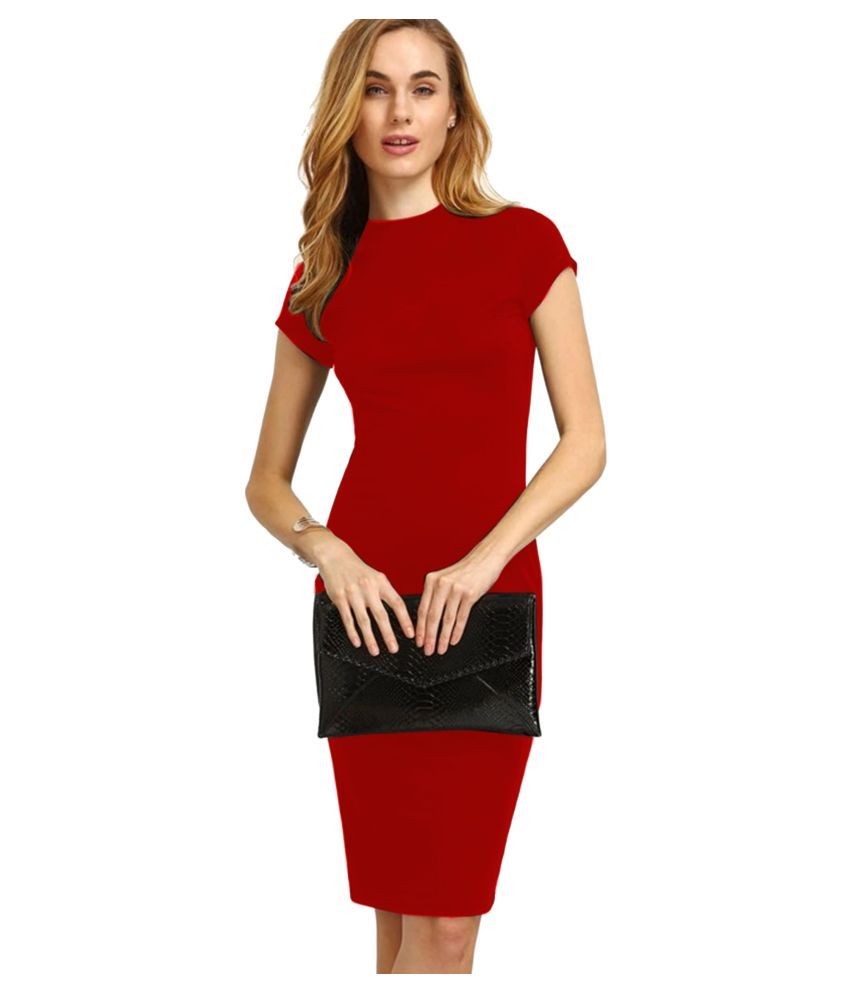     			ALEKYA Polyester Maroon Bodycon Dress - Single