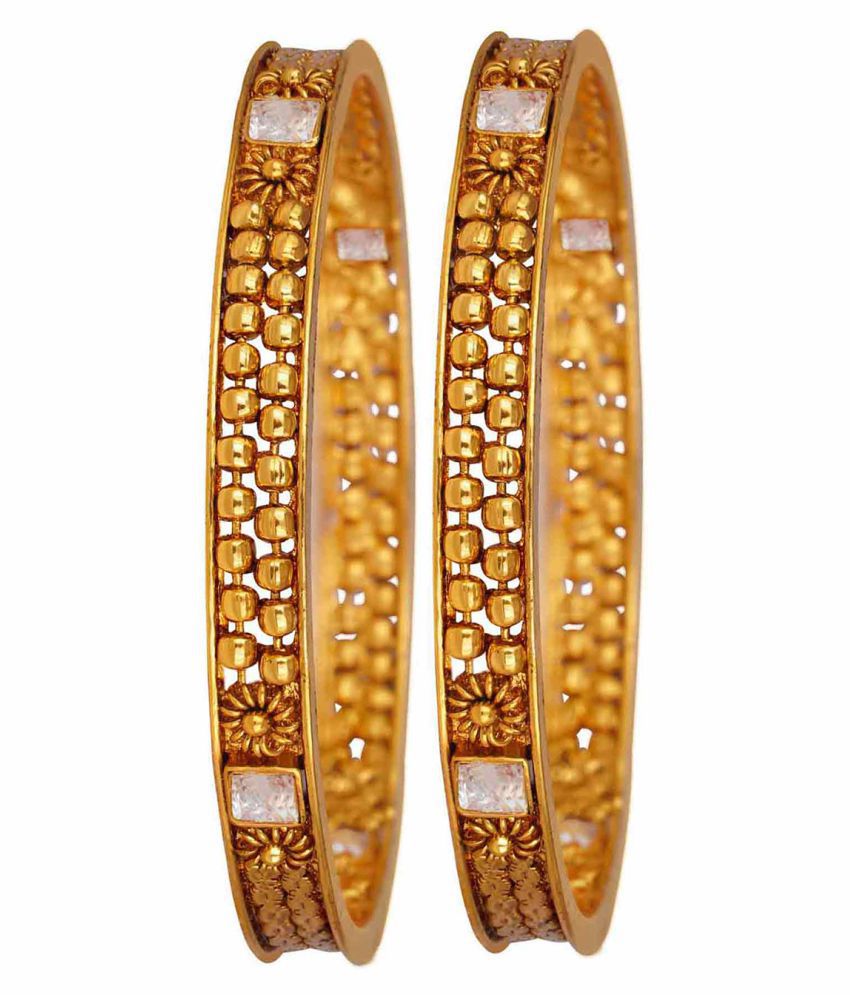     			Ethnic Gold Plated Green and white Stone Studded Set of 2 Bangle for Women/Girls