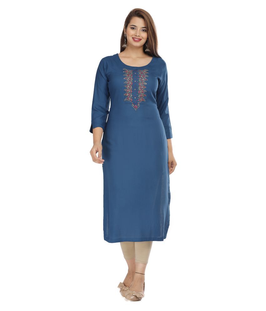     			JC4U - Blue Rayon Women's Straight Kurti