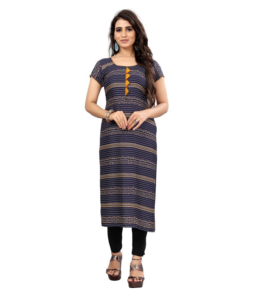     			MEESORRA Navy Rayon Straight Kurti - Single