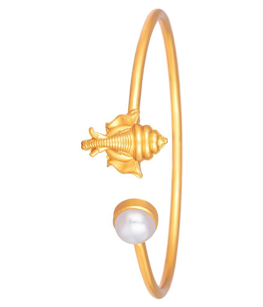     			Ganesha Designer Delicate Gold Plated Adjustable Kada with White Pearl for Women and Girls