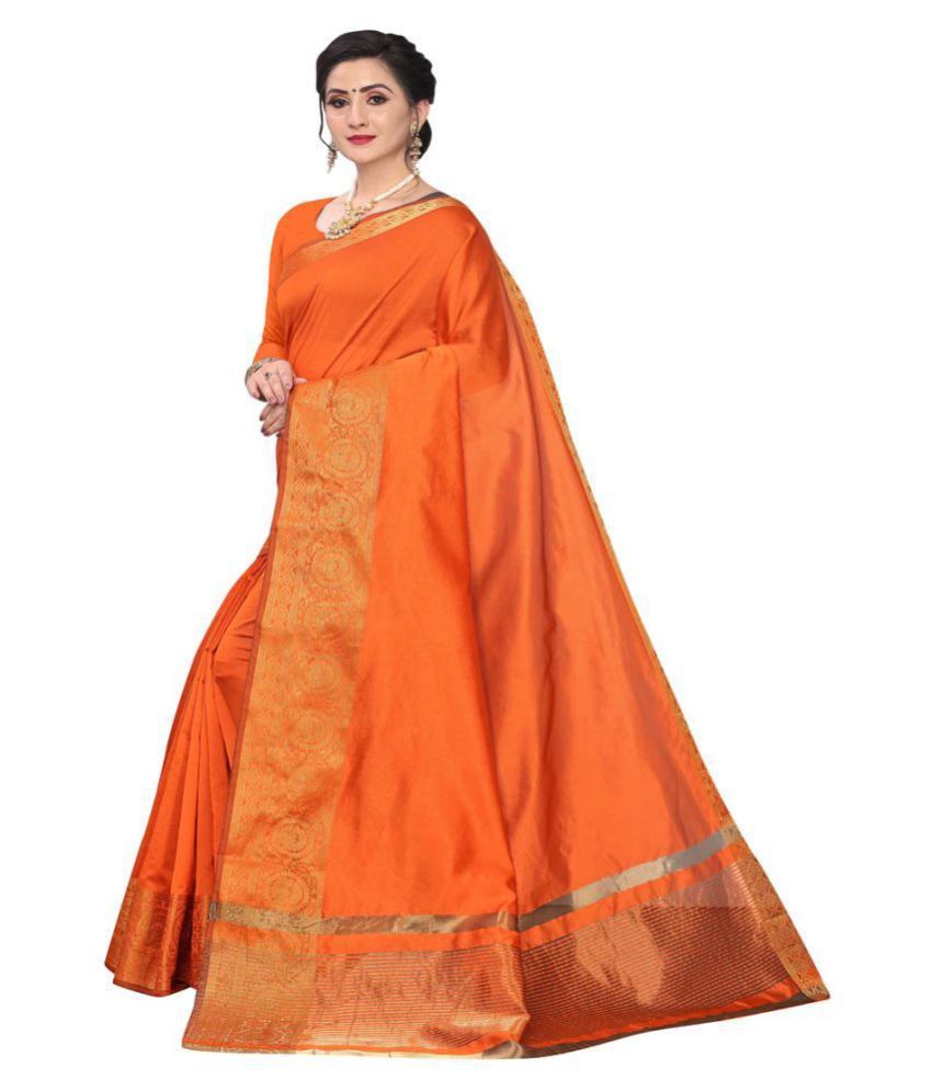 Sherine Orange Cotton Saree Single Buy Sherine Orange Cotton Saree Single Online At Low