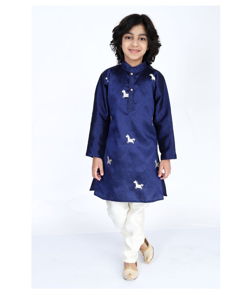     			Vesham Cotton Silk Kurta Pajama Set For Boys Kids | Blue Kurta Payjama 4-5 Years