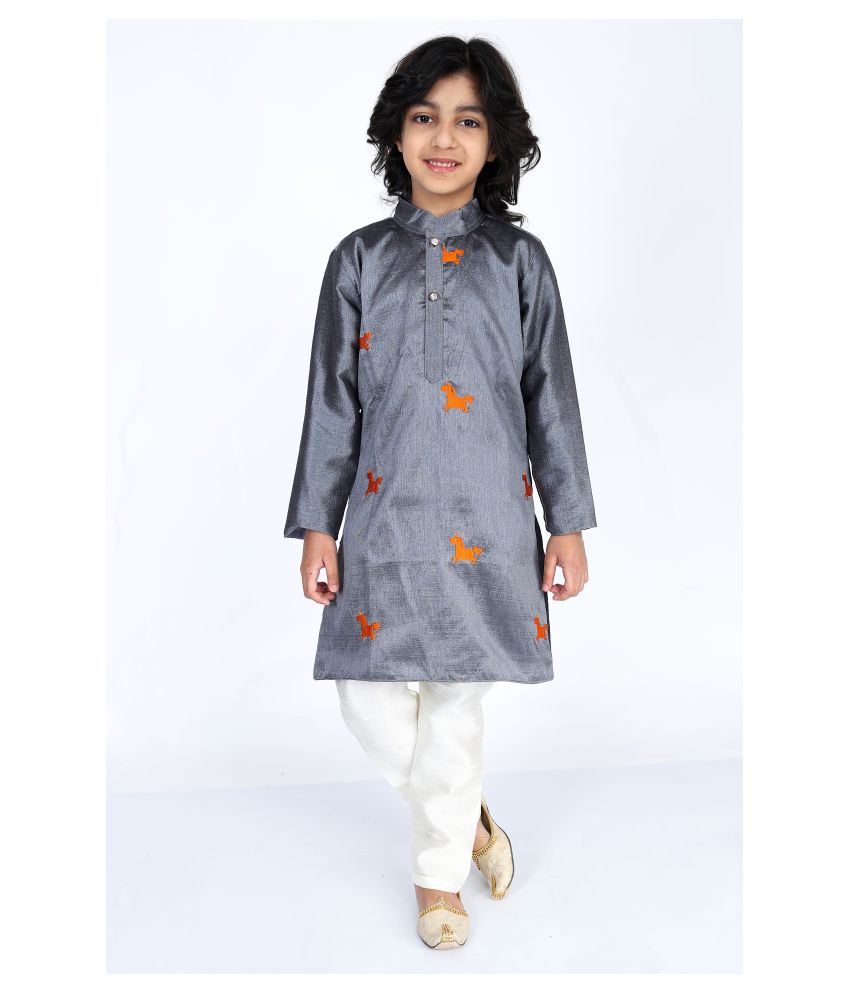     			Vesham Cotton Silk Kurta Pajama Set For Boys Kids | Grey Kurta Payjama 2-3 Years