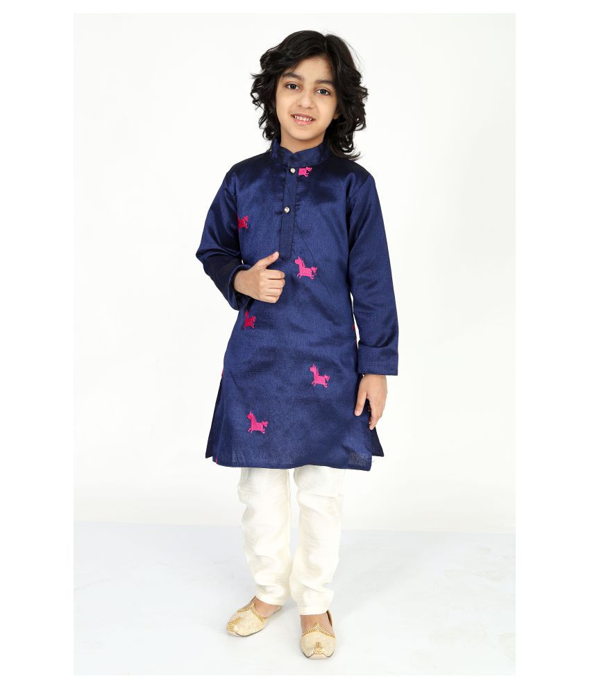     			Vesham Cotton Silk Kurta Pajama Set For Boys Kids | Blue Kurta Payjama 4-5 Years