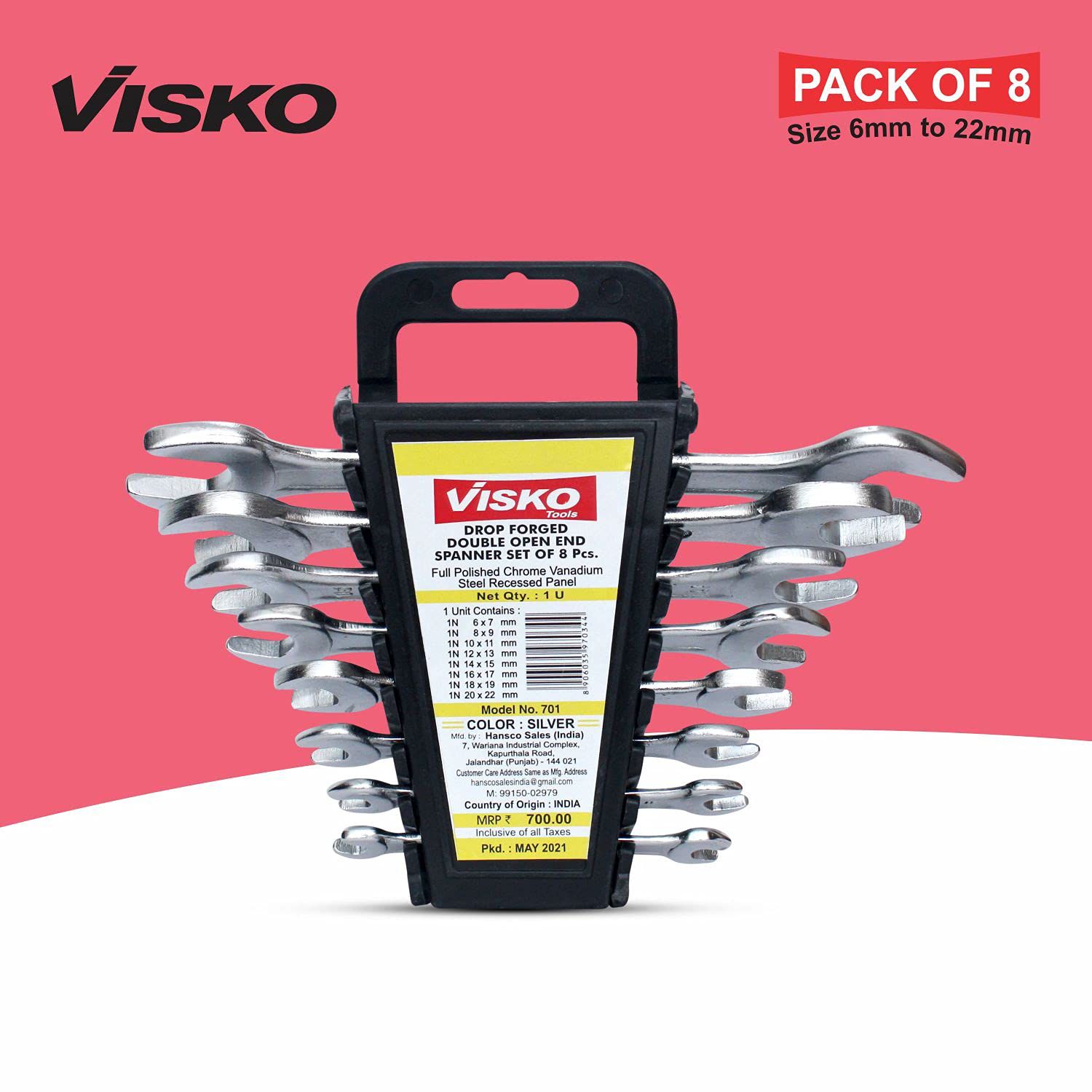 VISKO 701-Socket Wrench Double Sided Open End Spanner Set Tool Kit  (Pack of 8) Sizes-19cm,17cm,15cm,14cm,13cm,12cm,11cm,10cm.
