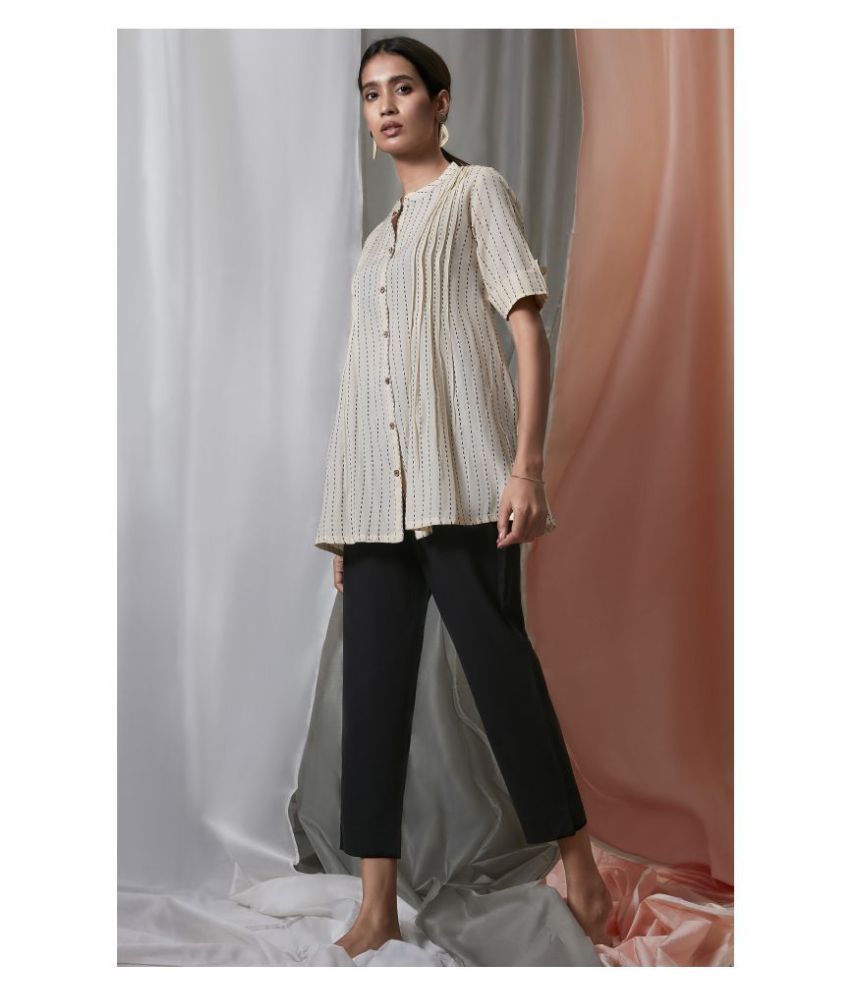     			Janasya - White Cotton Women's Shirt Style Top ( Pack of 1 )