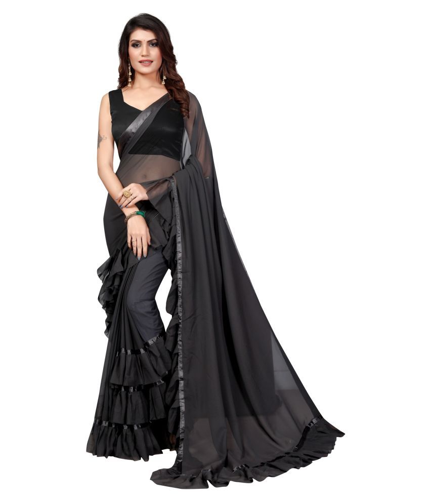     			Apnisha Black Georgette Saree - Single