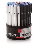 Cello Aspro Mavro Ball Pen (50 Pens stand) | For office and school use | Lightweight body ideal for longer writing duration | Stylish white & black matte body