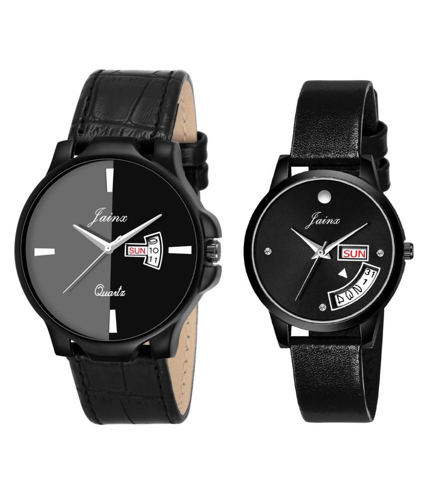     			Jainx Black Day and Date Functioning Dial Analogue Couple's Watch