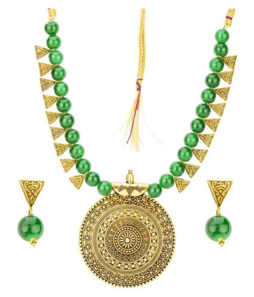     			PUJVI Alloy Green Contemporary/Fashion Necklaces Set Long Haram