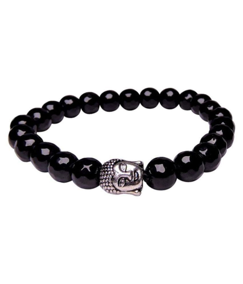     			8mm Black Obsidian With Buddha Natural Agate stone Bracelet