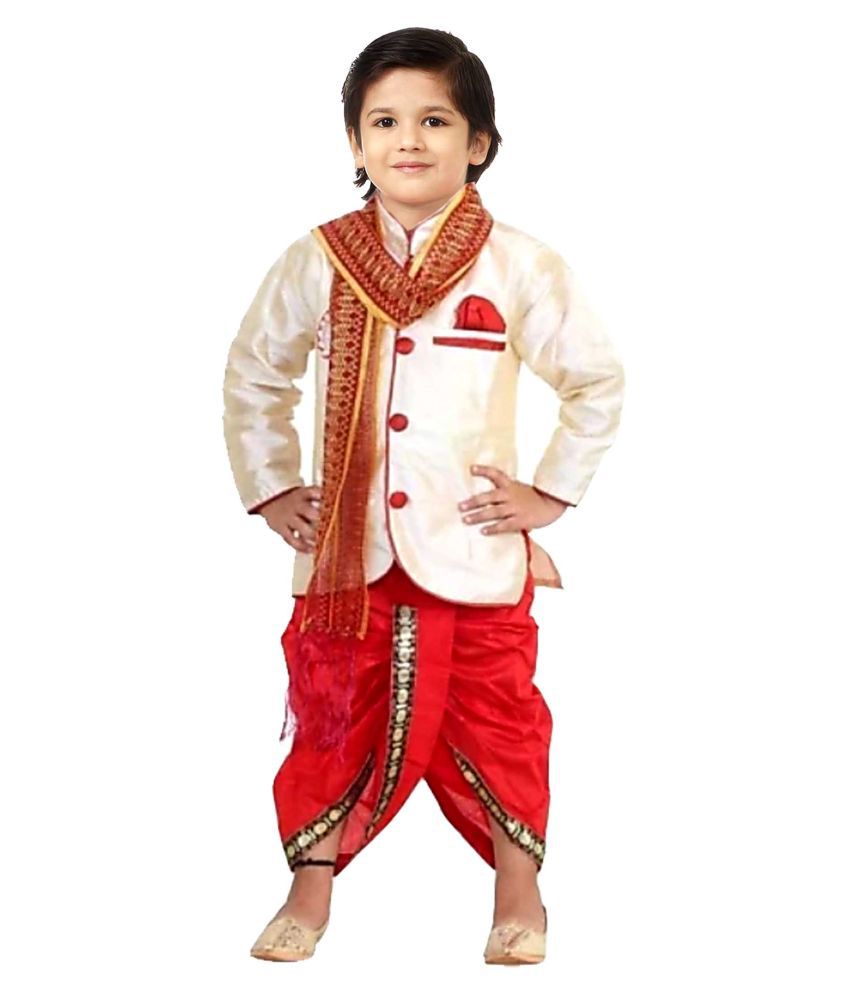     			JCT Dresses Beige & Maroon Dhoti Kurta With Dupatta For Boys