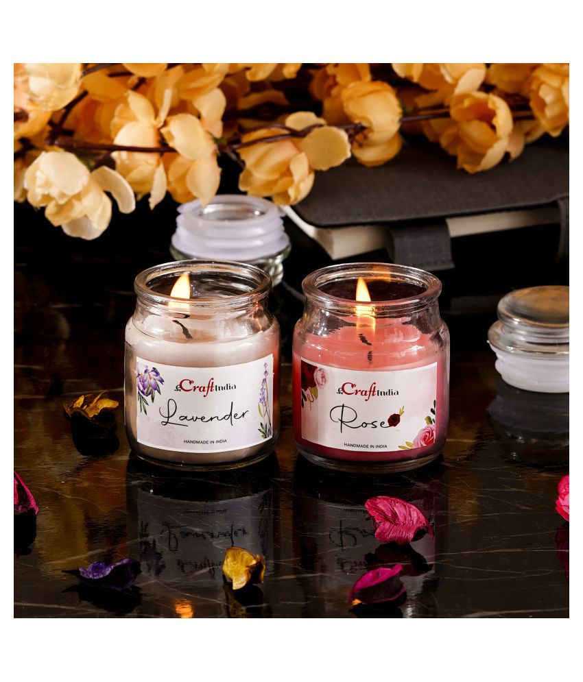     			eCraftIndia Lavender and Rose Votive Jar Candle Scented - Pack of 2