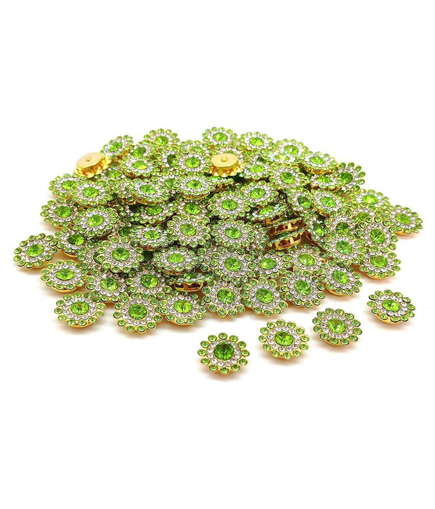     			PRANSUNITA 90 pcs Zarkan Flower Shape Claw Cup Sew on Rhinestone Crystal Glass Beads Buttons Stones for Jewellery Making, Dress Decoration, Crafts & Embroidery Works, Belt and Shoes – Size 14 mm – Colour -Parrot Green