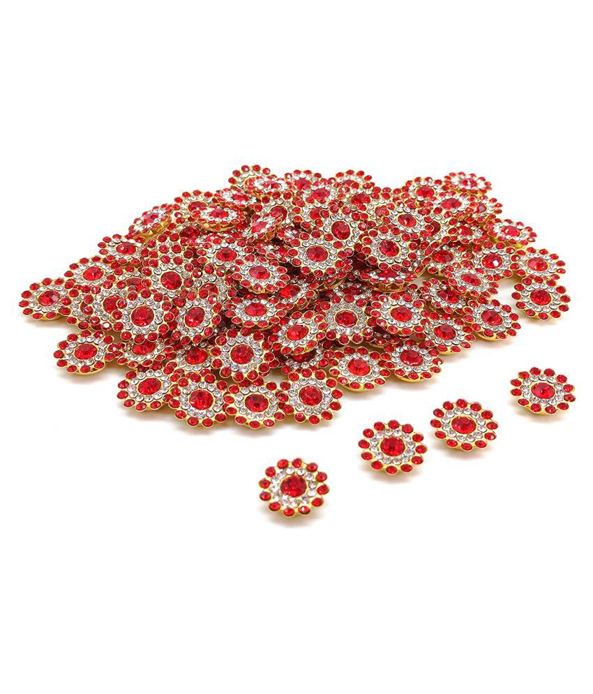     			PRANSUNITA 90 Pcs Zarkan Flower Shape Claw Cup Sew on Rhinestone Crystal Glass Beads Buttons Stones for Jewellery Making, Dress Decoration, Crafts & Embroidery Works, Belt and Shoes – Size 14 mm – Colour - Red
