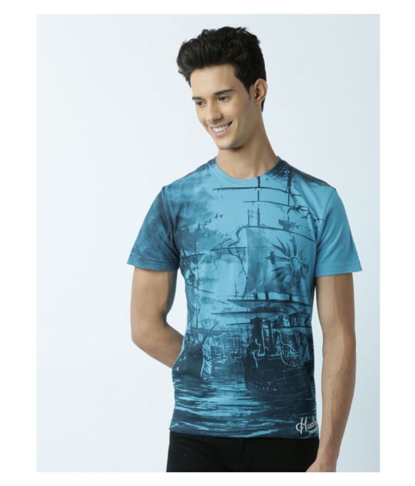     			Huetrap Cotton Turquoise Printed T-Shirt Single Pack