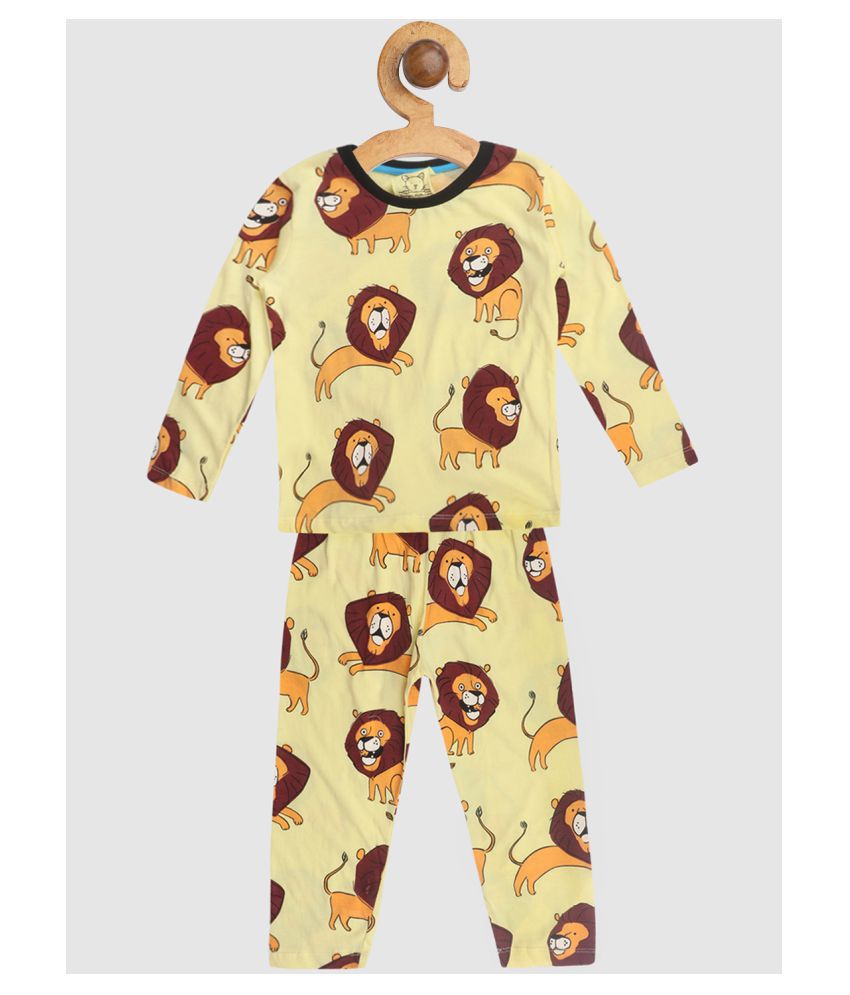 Lazy Shark Boys Yellow  Brown Printed Night suit