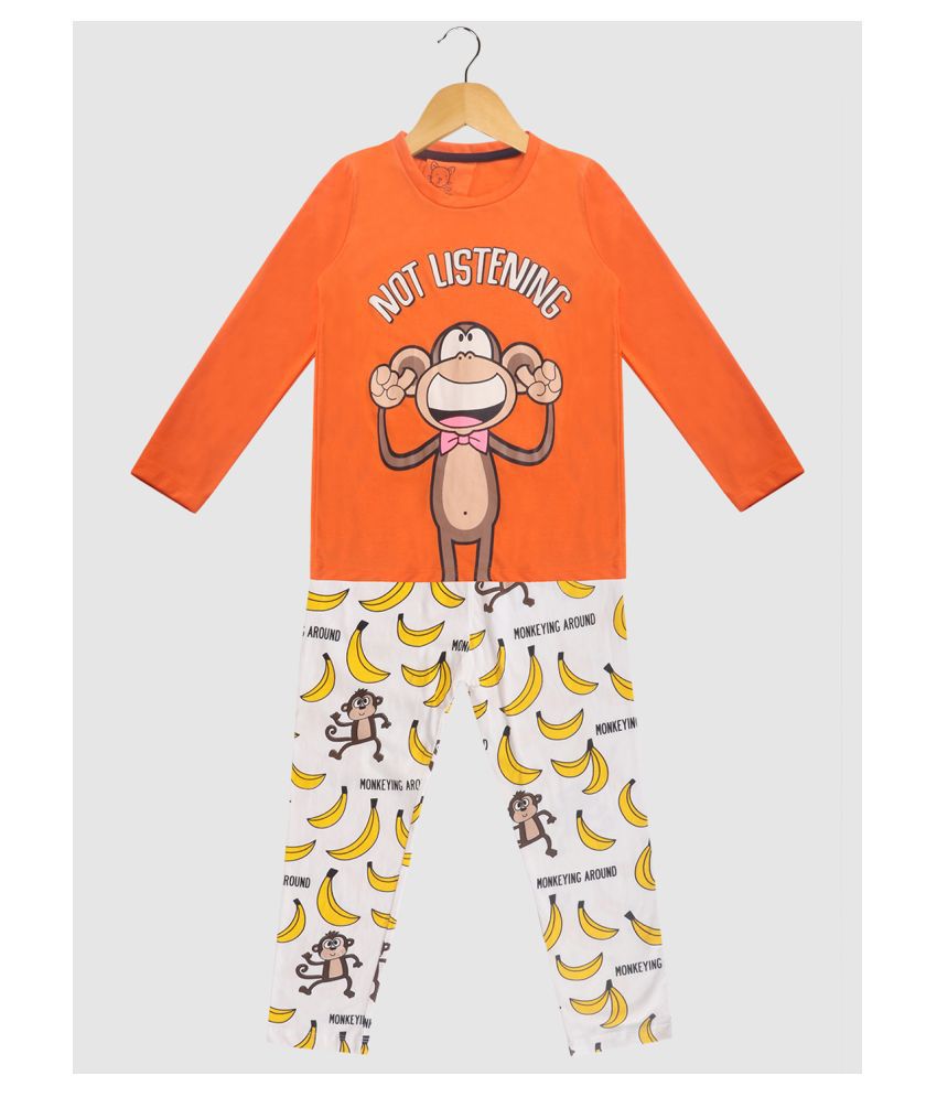 Lazy Shark Boys orange Printed Night Suit