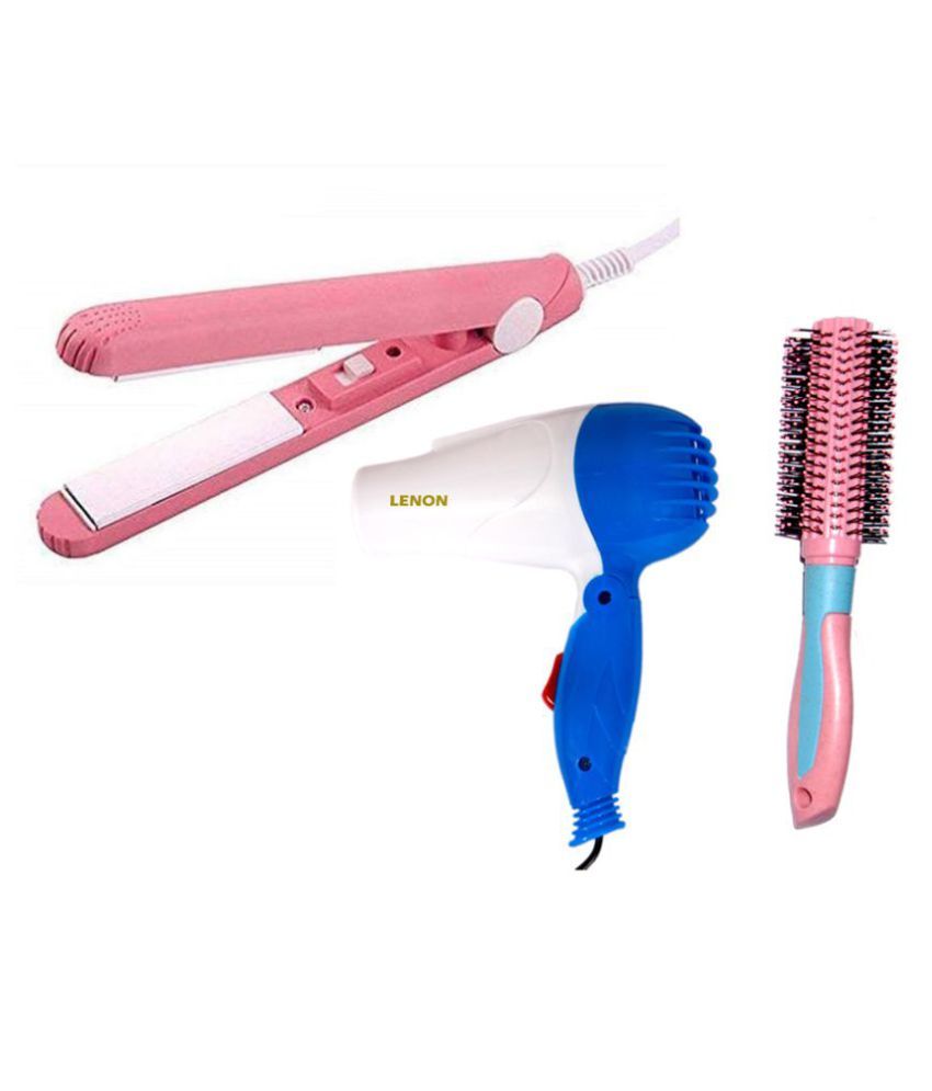     			Lenon LE 1290 Blue Hair Dryer + Mini Hair Straightener + (Round Comb Multicolor)