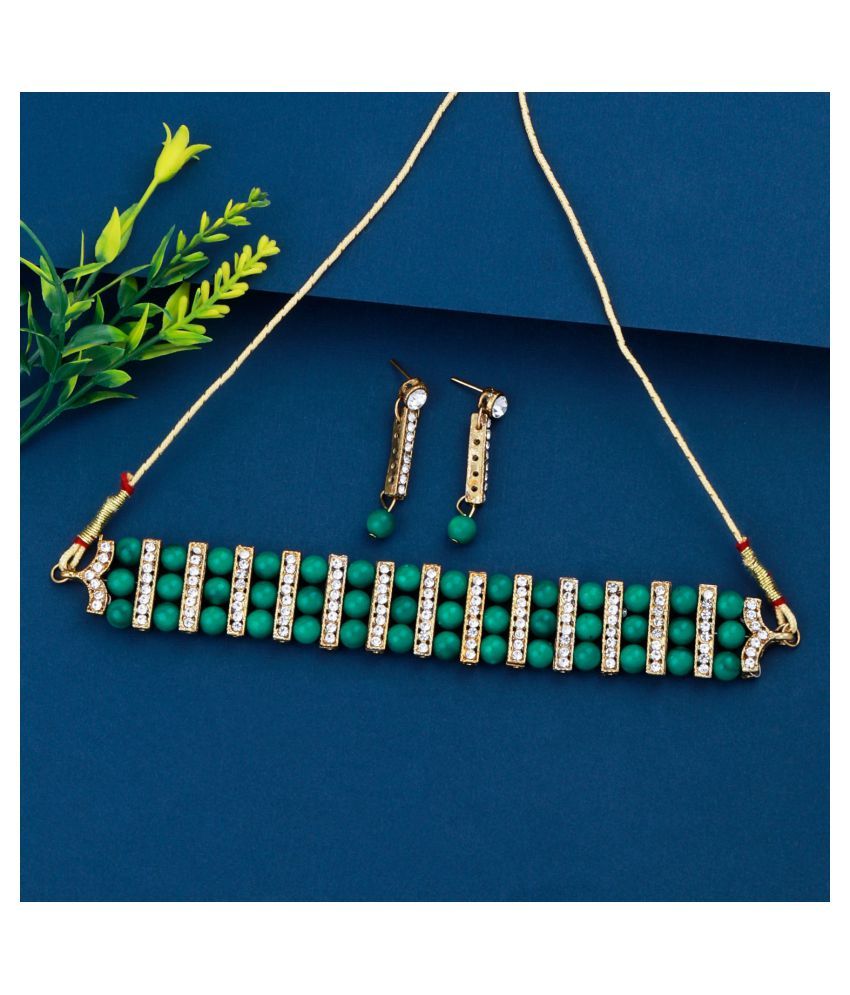     			Paola Alloy Green Traditional Necklaces Set Choker