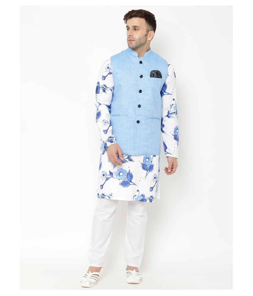     			Hangup Blue Cotton Blend Kurta Pyjama Set Single Pack