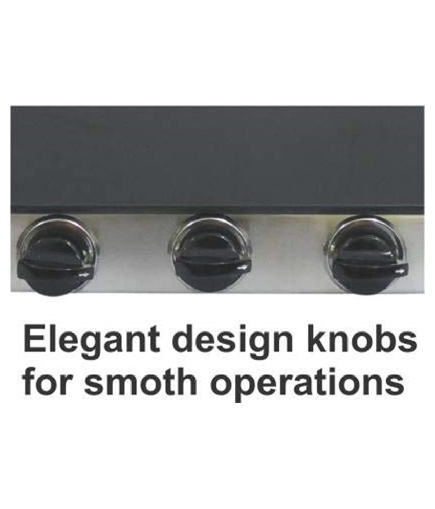 Khaitan 3 Burner Gas Stove RECT SS Black Toughened Glass Top, Manual