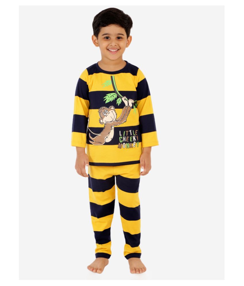     			Lazy Shark Boys Cotton Blend Nightsuit Set ( Yellow )