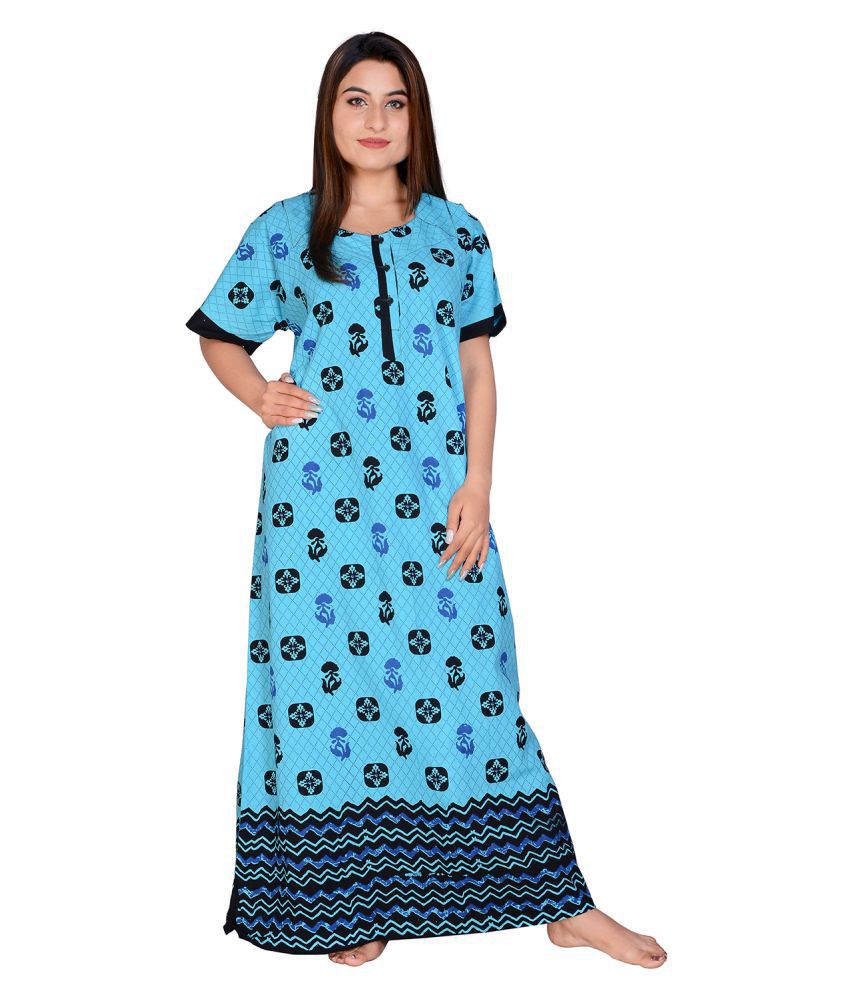     			Apratim Cotton Nighty & Night Gowns - Turquoise Single