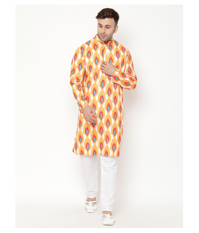     			Hangup Orange Cotton Kurta Pyjama Set Single Pack