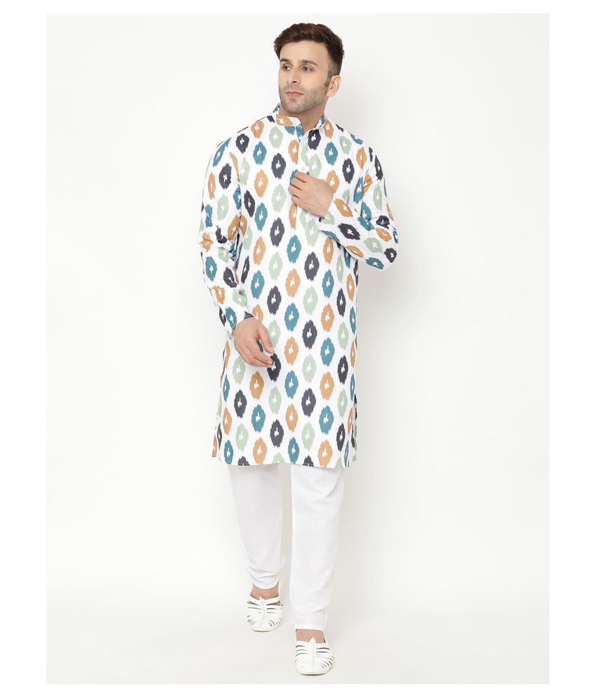     			Hangup White Cotton Kurta Pyjama Set Single Pack